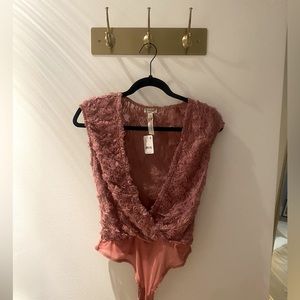 free people - lace body suit - rose - thong - size s - NWT